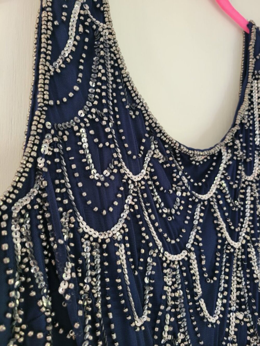 NWT Stunning Navy Silver Beaded Sequin Art Deco Evening Cocktail Dress 20W - Picture 4 of 11